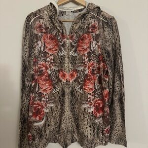Christopher & Banks Red Floral Animal Print Hoodie